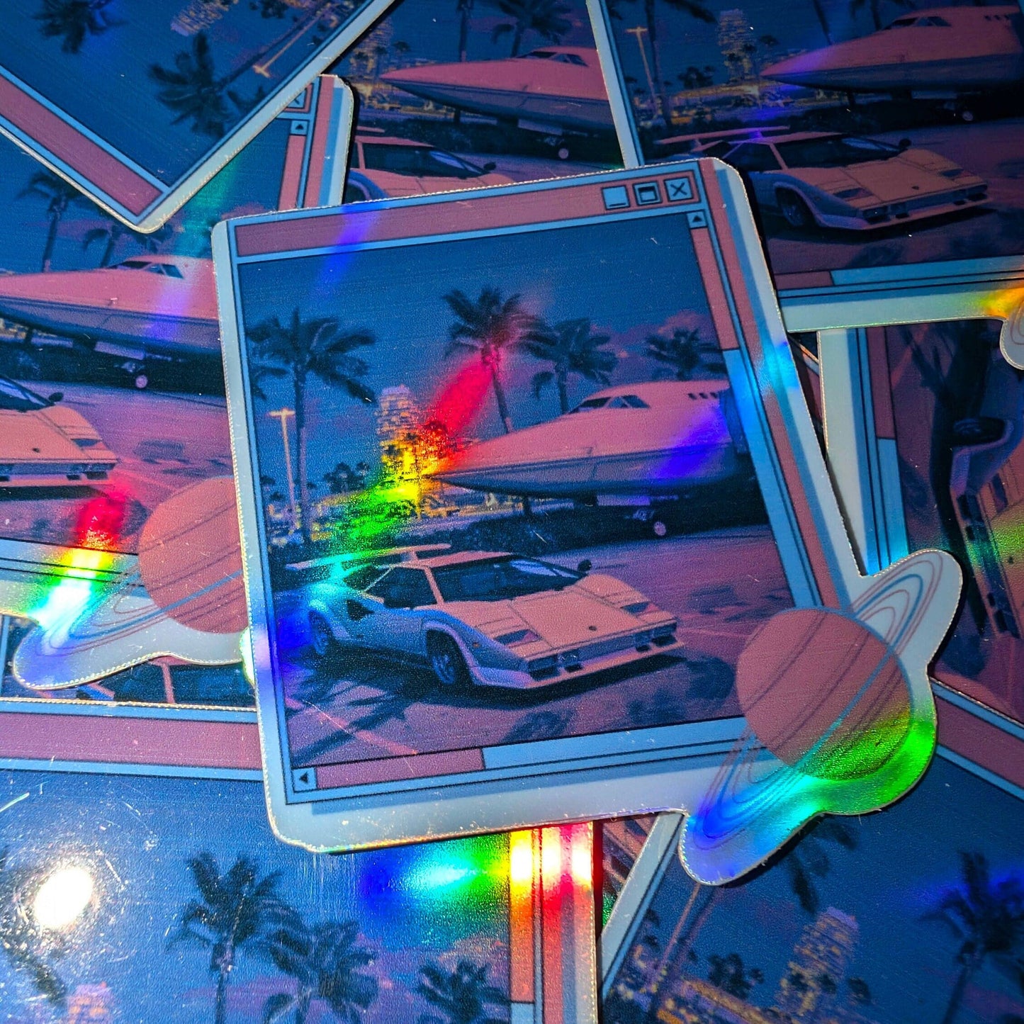 Holographic Vaporwave Car & Plane Sticker | 90s 80s Retro | Vaporwave | Cute Holographic Airport,