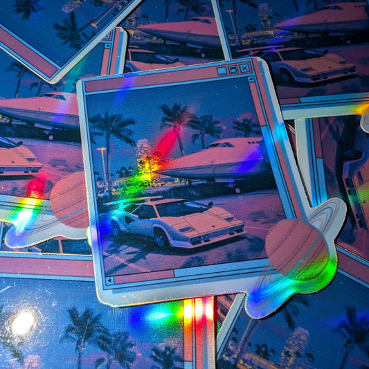 Holographic Vaporwave Car & Plane Sticker | 90s 80s Retro | Vaporwave | Cute Holographic Airport,