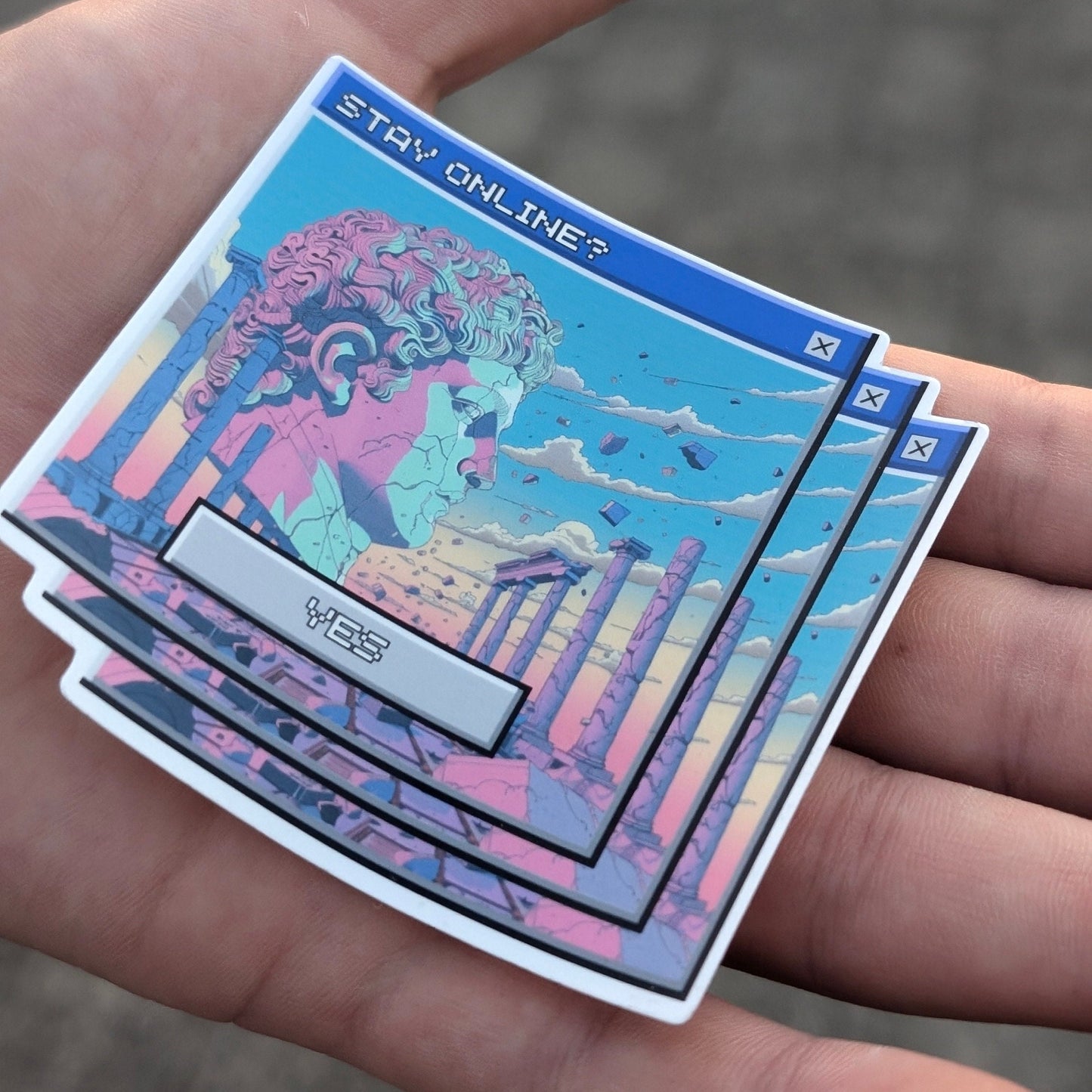 Lo-fi Landscape Stay Online Sticker | Retro 80s 90s | Vaporwave Aesthetic | Holographic Stars | Pastel Sparkle | Dreamy Vibes |