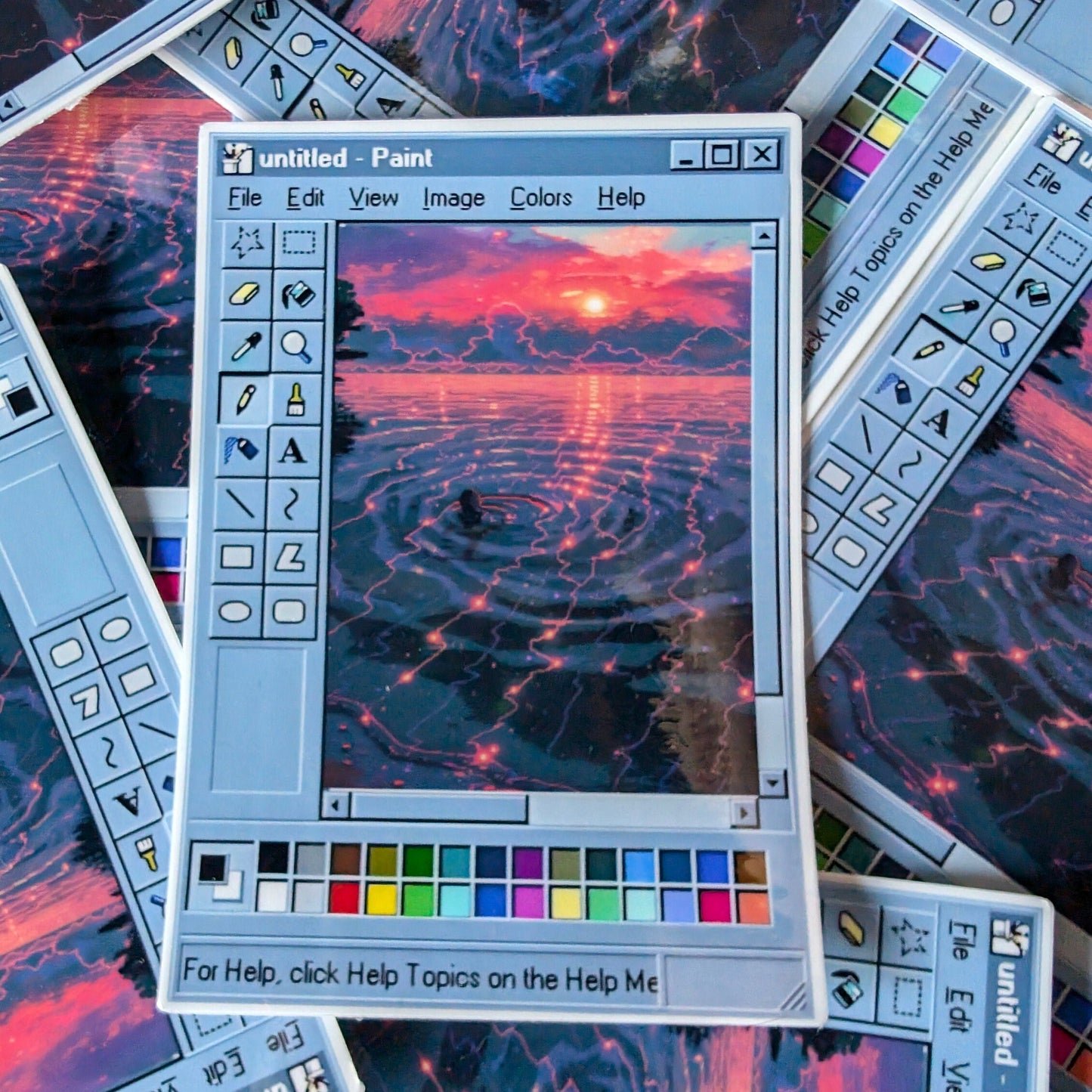 Untitled Paint Window Sticker | Retro MS Paint | Computer Handmade Vinyl Sticker | Sunset Ocean