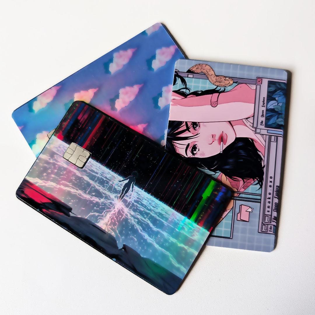 Cyberpunk Girl Credit Card Skin, Sticker | 90s 80s Retro Anime Slap | Vaporwave Girl | Cute Anime Girl Sticker