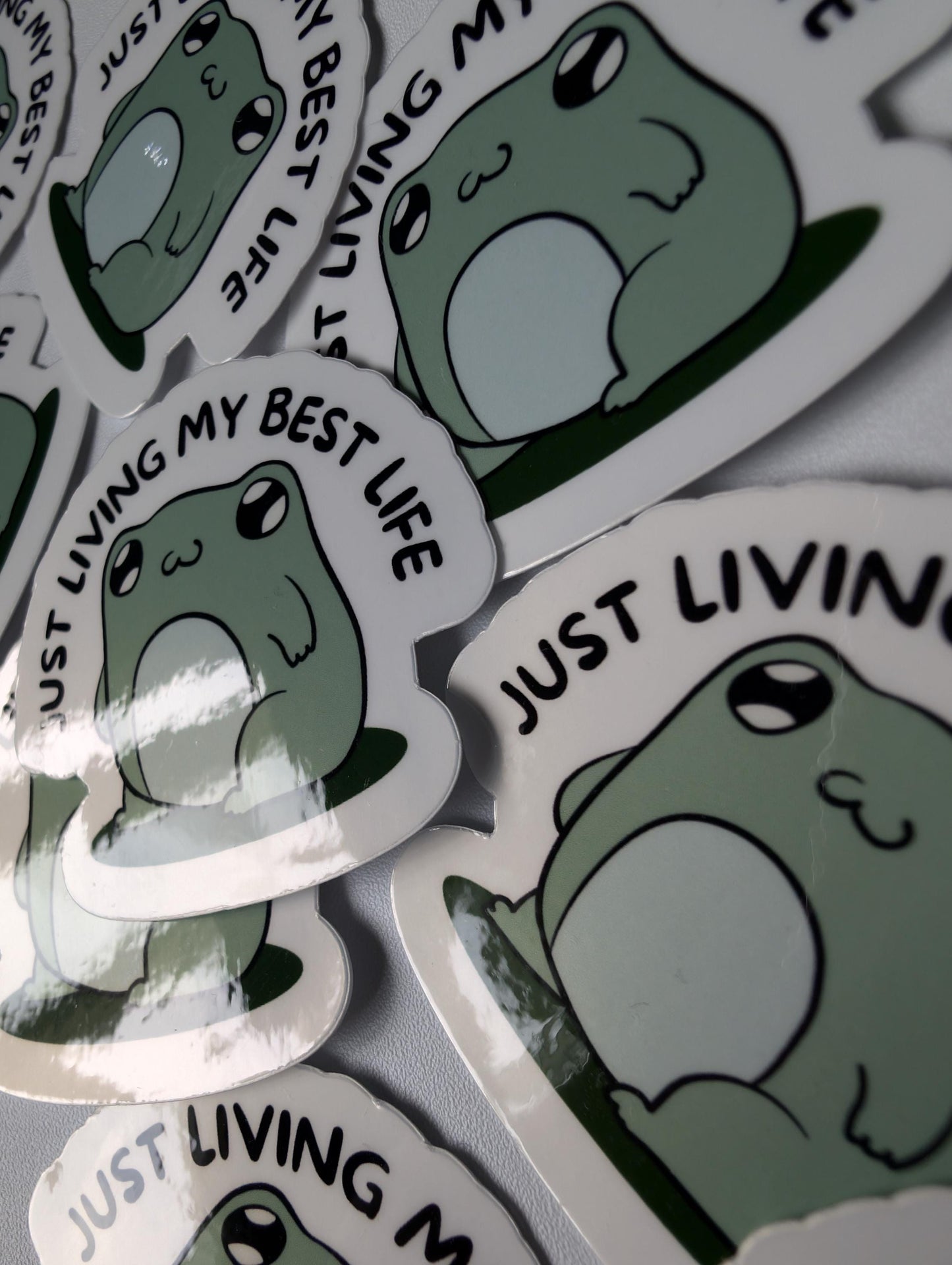 Cute Frog Waterproof Sticker | Little Relaxing Froggy | "Just Living My Best Life" | Laptop Sticker | Water Bottle | Waterproof | Suitcase |