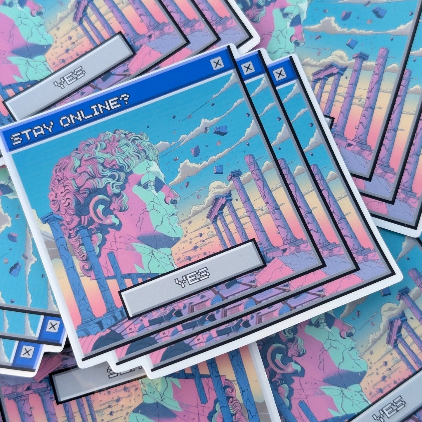 Lo-fi Landscape Stay Online Sticker | Retro 80s 90s | Vaporwave Aesthetic | Holographic Stars | Pastel Sparkle | Dreamy Vibes |