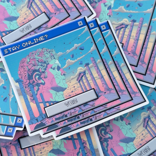 Lo-fi Landscape Stay Online Sticker | Retro 80s 90s | Vaporwave Aesthetic | Holographic Stars | Pastel Sparkle | Dreamy Vibes |