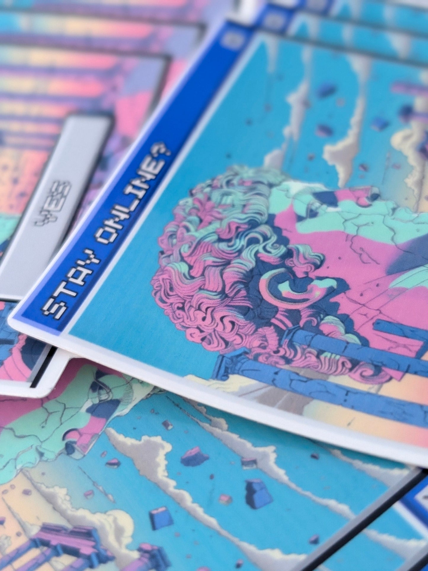 Lo-fi Landscape Stay Online Sticker | Retro 80s 90s | Vaporwave Aesthetic | Holographic Stars | Pastel Sparkle | Dreamy Vibes |