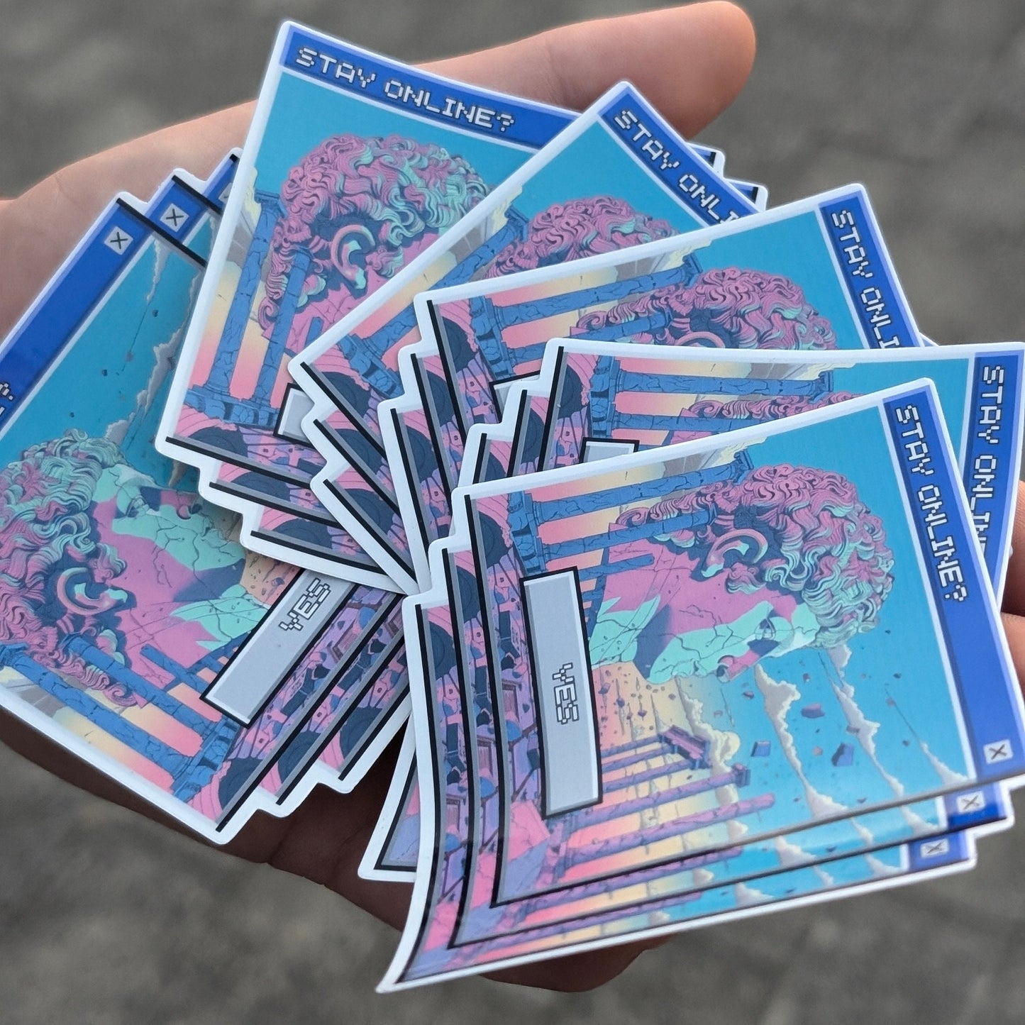 Lo-fi Landscape Stay Online Sticker | Retro 80s 90s | Vaporwave Aesthetic | Holographic Stars | Pastel Sparkle | Dreamy Vibes |