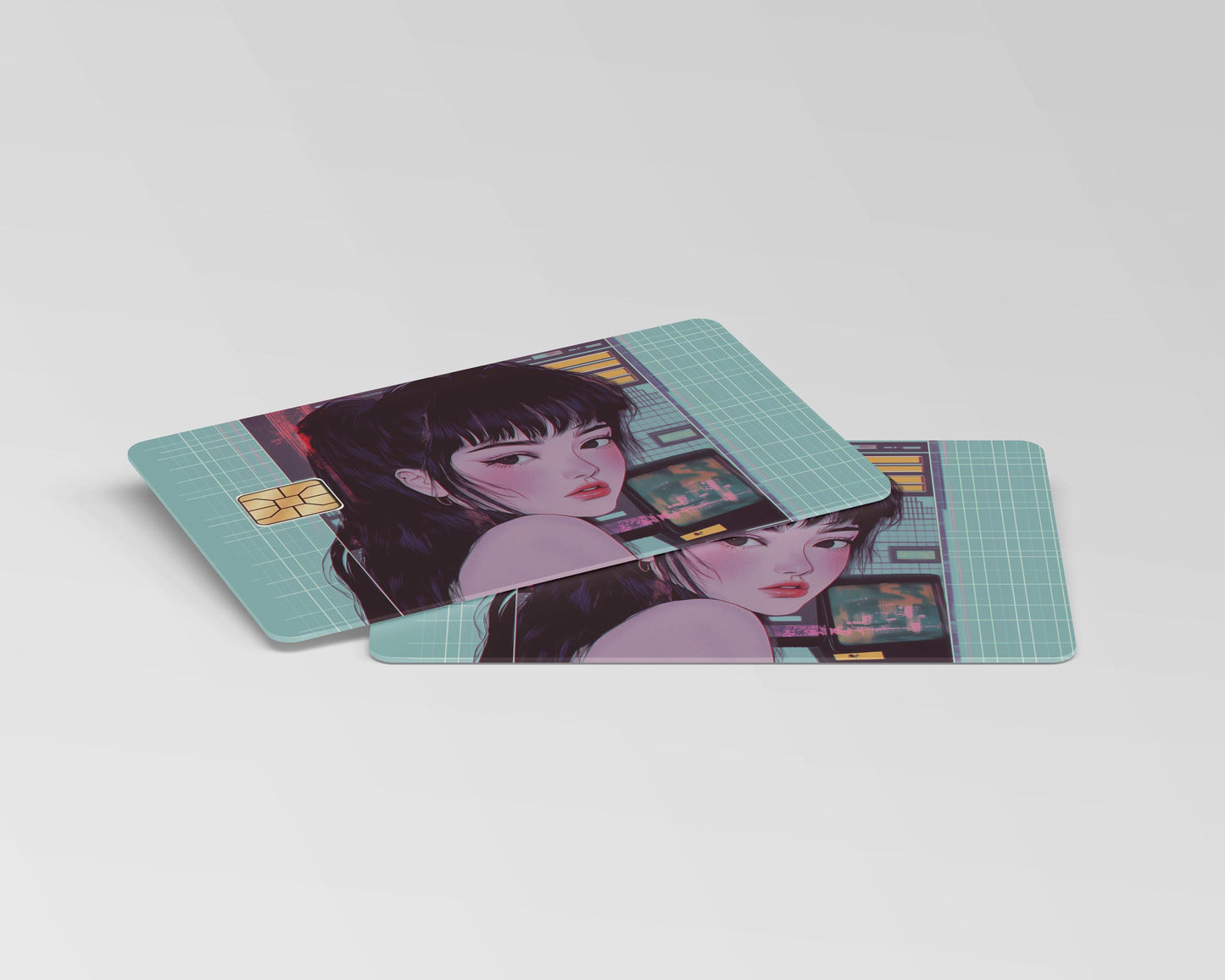 Vaporwave Anime Girl Credit Card Skin, Sticker | 90s 80s Retro Anime Slap | Vaporwave Girl | Cute Anime Girl Sticker