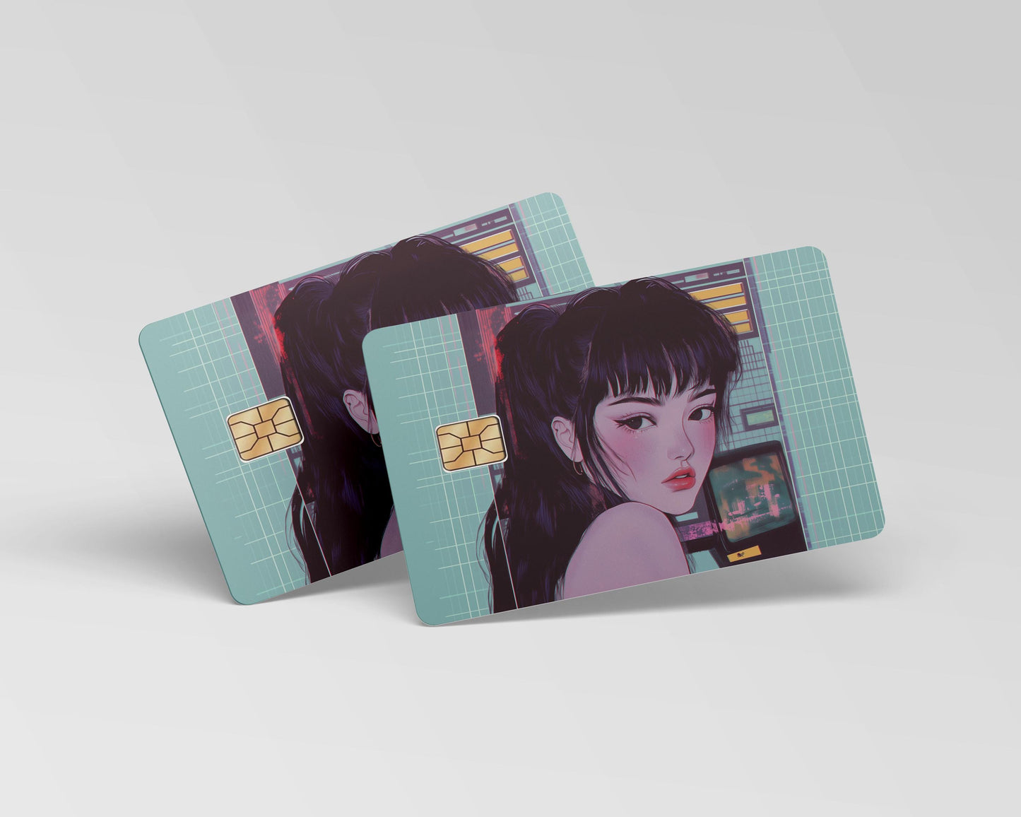 Vaporwave Anime Girl Credit Card Skin, Sticker | 90s 80s Retro Anime Slap | Vaporwave Girl | Cute Anime Girl Sticker