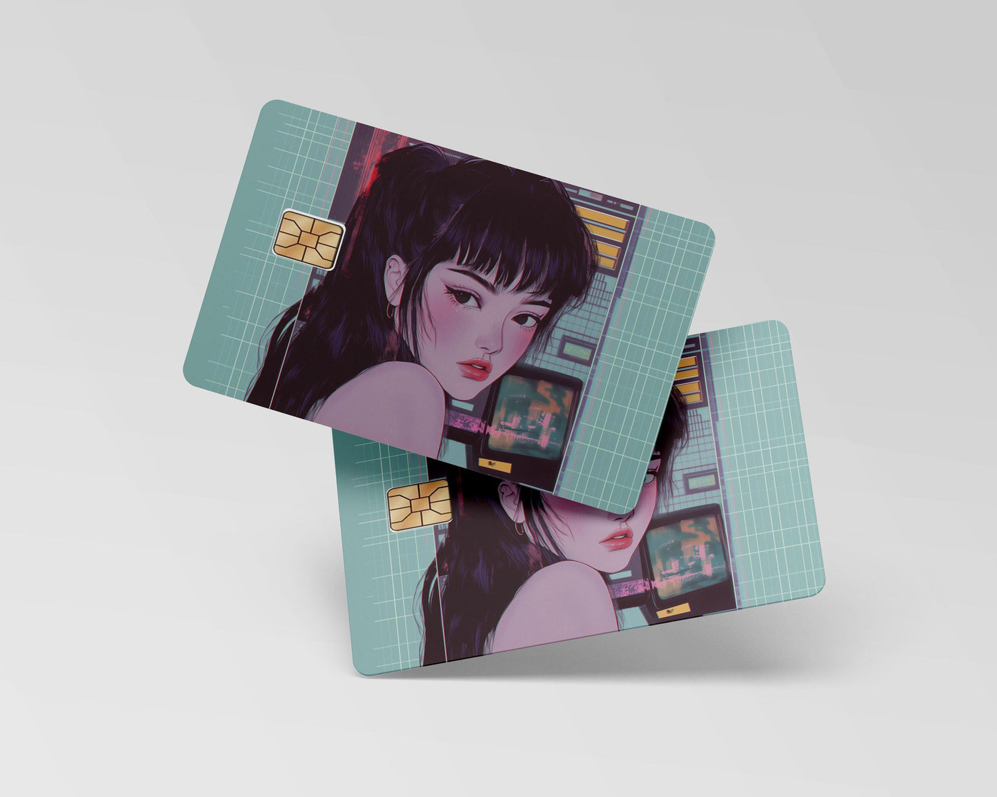 Vaporwave Anime Girl Credit Card Skin, Sticker | 90s 80s Retro Anime Slap | Vaporwave Girl | Cute Anime Girl Sticker