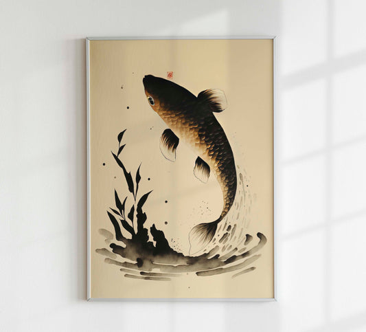 Japanese Koi Fish Print, Vintage Wall Art, Japanese Poster, Matsumoto Hoji Wall Art Decor, Modern Art, Animal Print, Wabi Sabi, Interior